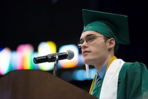 Kurt Trowbridge delivering the student commencement address for the Michigan State University Class of Fall 2013.